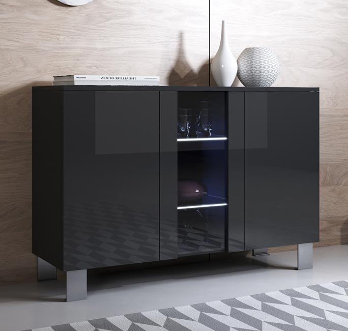 Aparador – 120x82cm – preto – melamina e alumínio