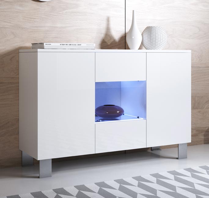 Aparador – 120x82cm – Branco – Melamina e Alumínio