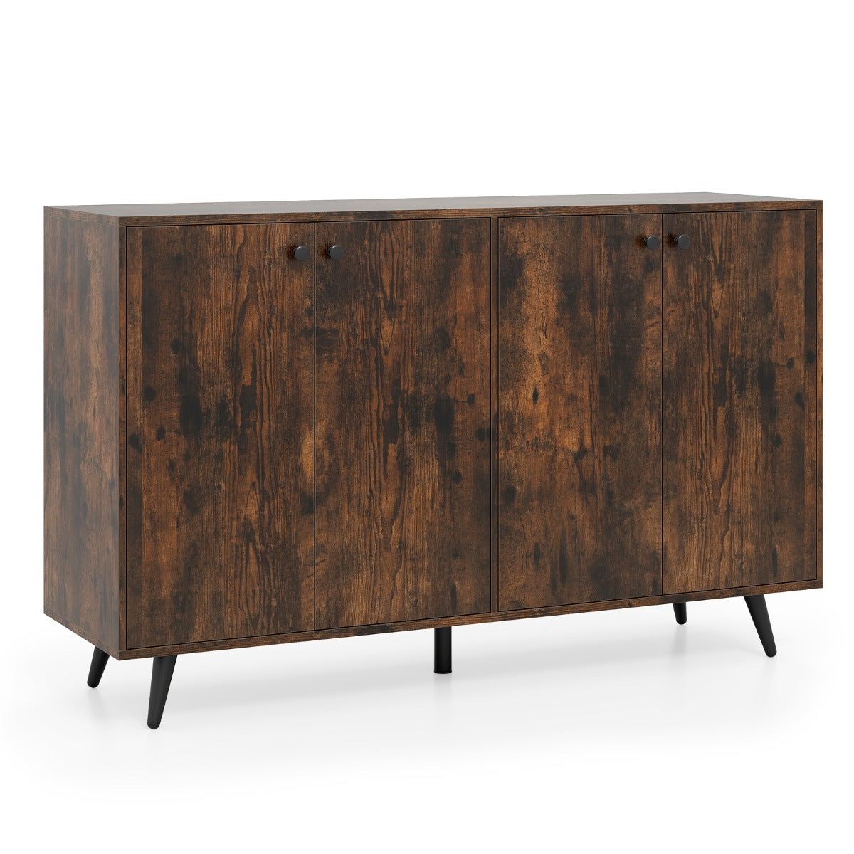 Aparador Moderno de 4 Portas com Prateleiras Ajustáveis em 5 Posições Gabinete Pé 127,5 x 38 x 80 cm - Castanho