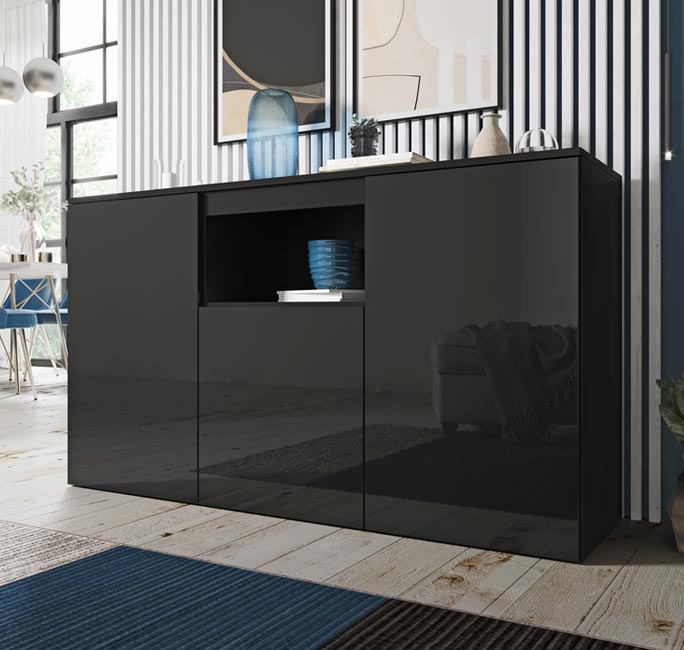 Aparador – 140cm x 82cm x 40cm – Preto – Melamina