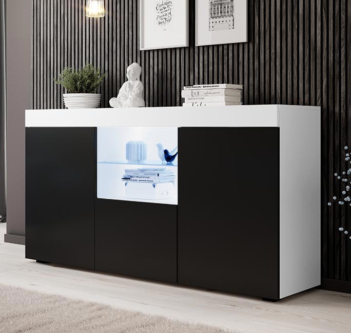 Aparador – 150 x 83 cm – Branco e Preto – Melamina