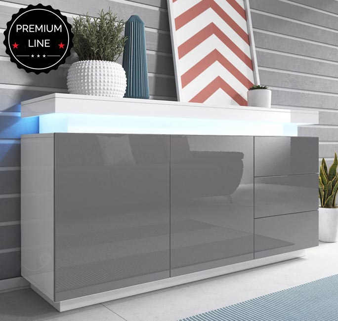 Aparador – 150cm x 80cm x 40cm – Branco e Cinzento – PVC