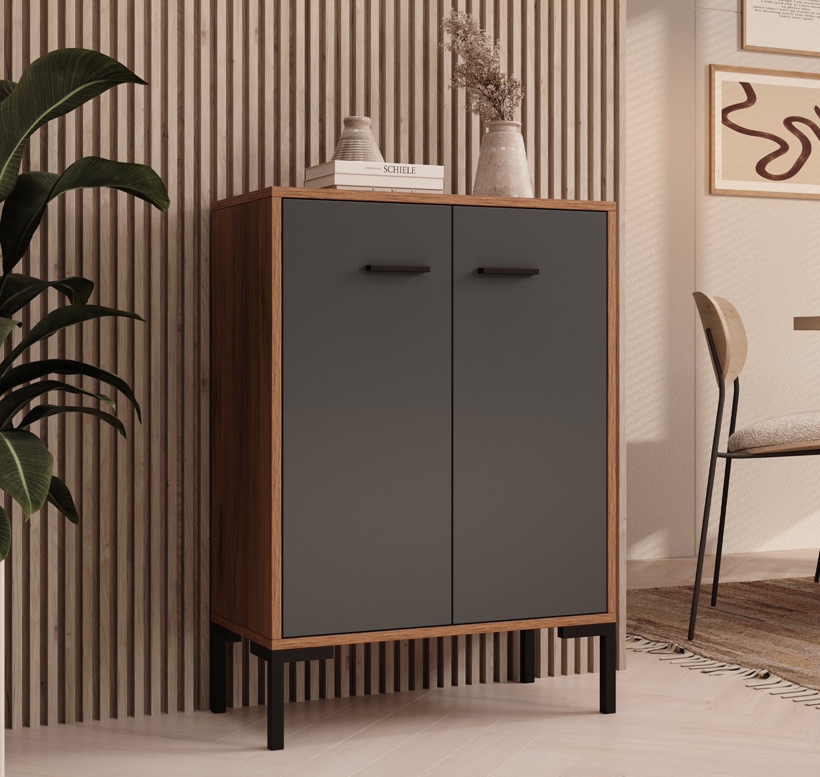 Aparador – 84 cm – Nogueira Âmbar e Cinzento – Melamina