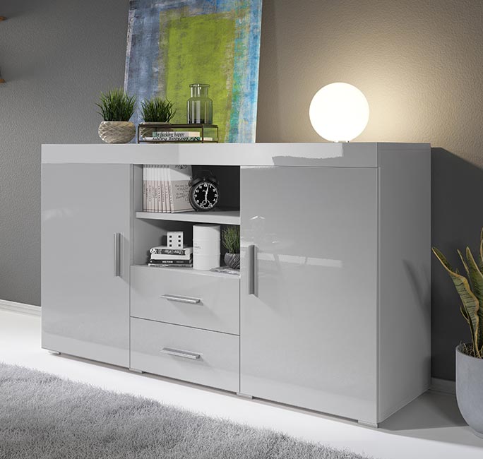 Aparador – 140 cm x 82 cm x 40 cm – Cinzento – Melamina