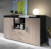 Aparador moderno em negro e sonoma – 140 cm x 82 cm x 40 cm – material melamina