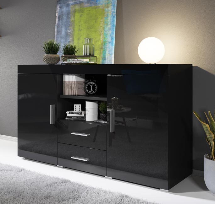 Aparador moderno – 140 cm x 82 cm x 40 cm – preto – melamina