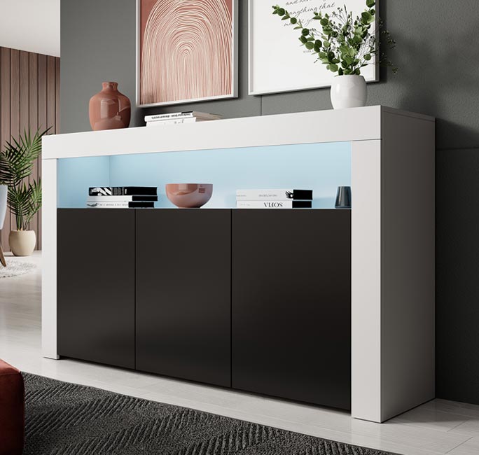 Aparador – 155x91,5cm – Branco e Preto – Melamina