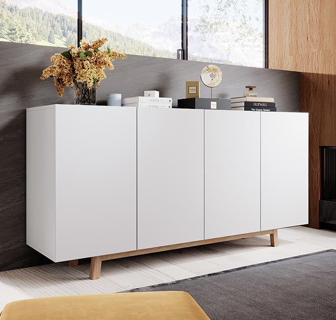 Aparador elegante – 160 cm x 79 cm x 40 cm – Branco – Melamina