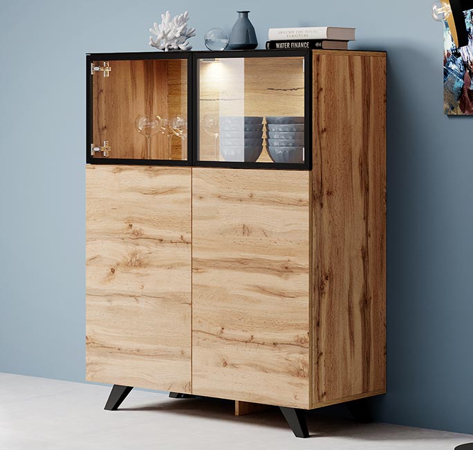 Aparador Alto em Carvalho e Preto – 100cm x 123cm x 40cm – Carvalho