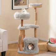Árvore para Gatos de Vários Níveis de 124 cm com Plataforma Grande e Condomínio para Gatos com Postes Arranhadores de Juta Cinzenta
