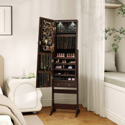 Armário de Joalharia com Espelho de Corpo Inteiro e Luzes LED 4 Ângulos de Inclinação Ajustáveis 41 x 37 x 146 cm Castanho