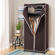 Armário de Tecido Dobrável com Fecho de Correr Organizador de Roupa de Têxtil Portátil com Barra para Pendurar 74 x 50 x 172 cm Café