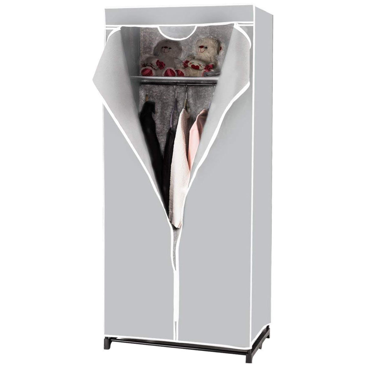 Armário de Tecido Dobrável com Barra para Pendurar Roupa Organizador 75x50x170cm Cinzento