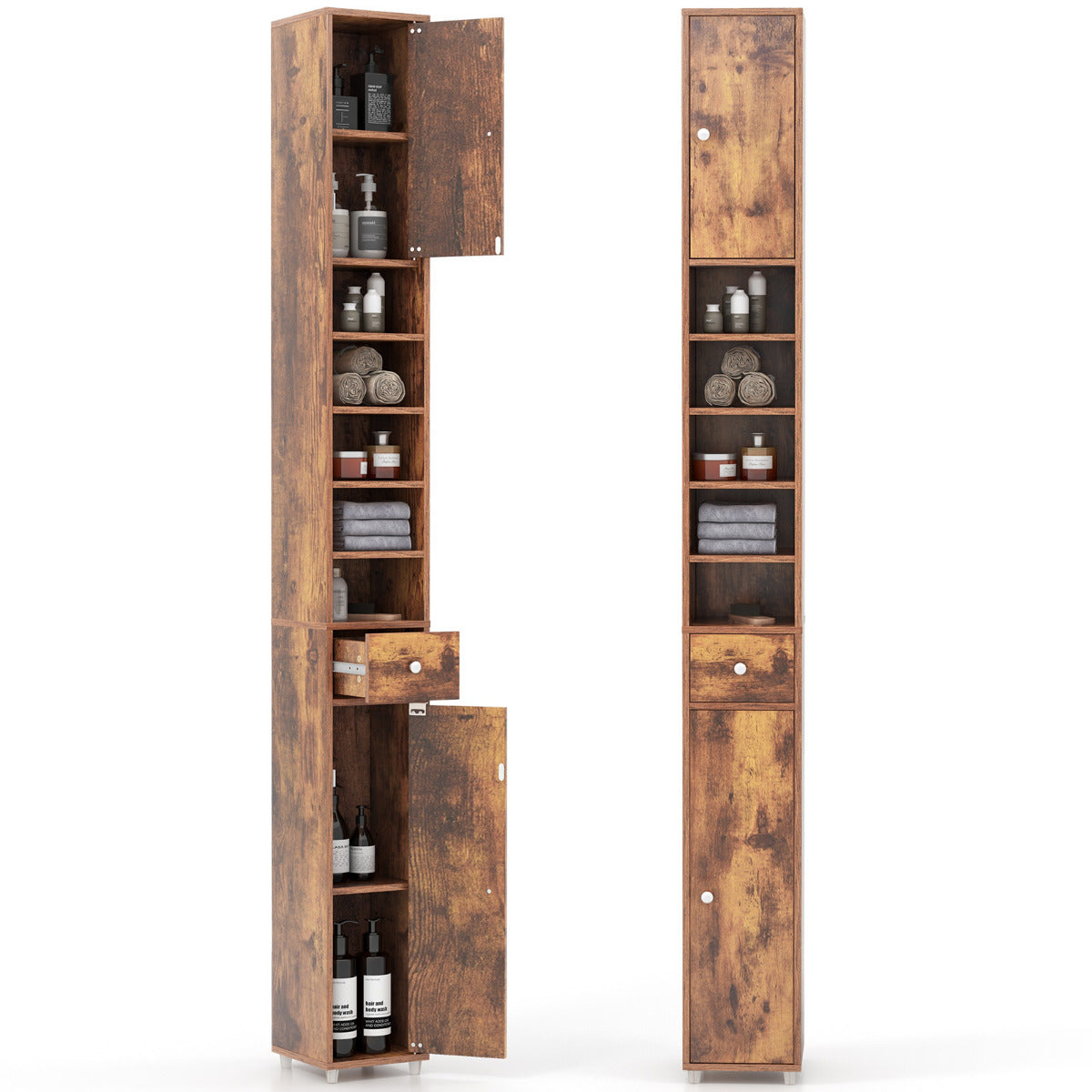 Armário Alto de Casa de Banho – 20 x 20 x 180 cm – Café – MDF