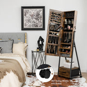 Armário para Joias com Espelho de Corpo Inteiro – 42 x 38 x 157 cm – Castanho – MDF e metal