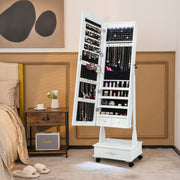 Armário para Joias Organizador com Fechadura e 3 Posições Ajustáveis 4 Rodas e Espelho de Corpo 45 x 35 x 157 cm Branco