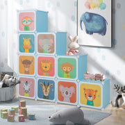 Armário Portátil para Crianças 12 Cubos com 2 Secções para Pendurar Cubos para Brinquedos Organizador Modular DIY - Azul