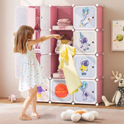 Armário Infantil Portátil de 12 Cubos para Bebés com 2 Seções para Pendurar no Quarto 107 x 36 x 142 cm Rosa
