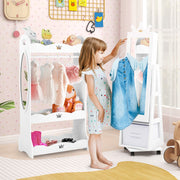 Armário de Joalharia para Crianças com Espelho de Corpo Inteiro e Gaveta Dobrável para Crianças em Quarto 31,5 x 30 x 122 cm Branco