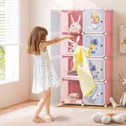 Armário Infantil Portátil de 8 Cubos para Bebés com 2 Secções de Pendurar para Quarto 71 x 35,5 x 142 cm Rosa