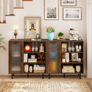 Armário para Vinhos com 3 Compartimentos Abertos, Suporte para Copos, Estante Ajustável e Porta Única para Cozinha 95 x 35 x 98 cm Castanho