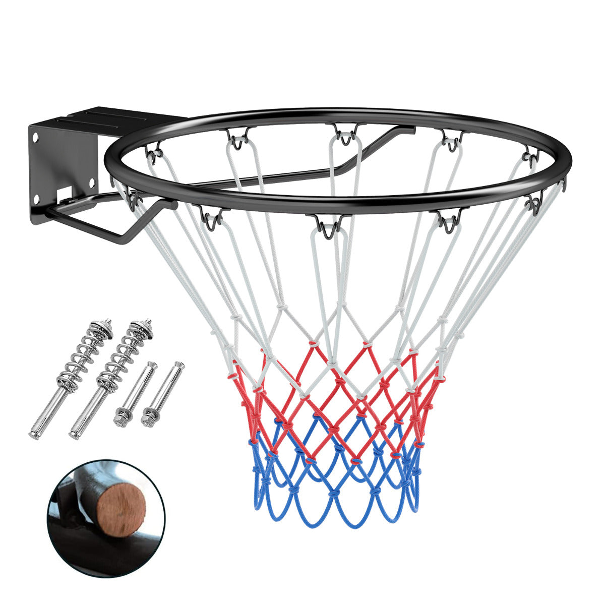 Aro de Basquetebol de 45 CM Montado na Parede com Duplo Mola Rede para Todo o Tempo Substituição para Interior Exterior para Crianças e Adultos