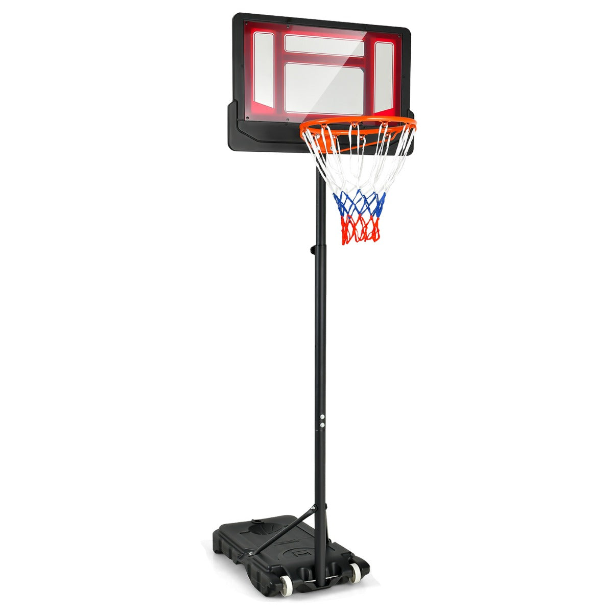 Aro de Basquetebol Infantil com Altura Ajustável de 132-250 cm Brinquedo Resistente às Intempéries Vermelho e Preto