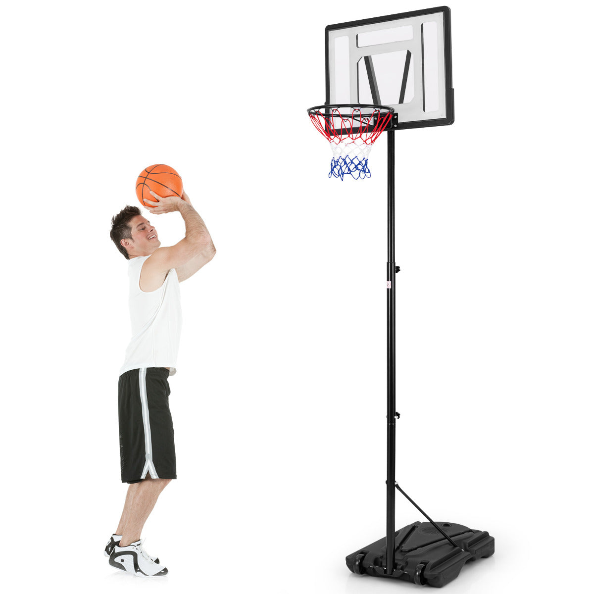 Aro de Basquetebol Portátil – Altura ajustável de 172 cm a 305 cm – Base de 32 L – Metal
