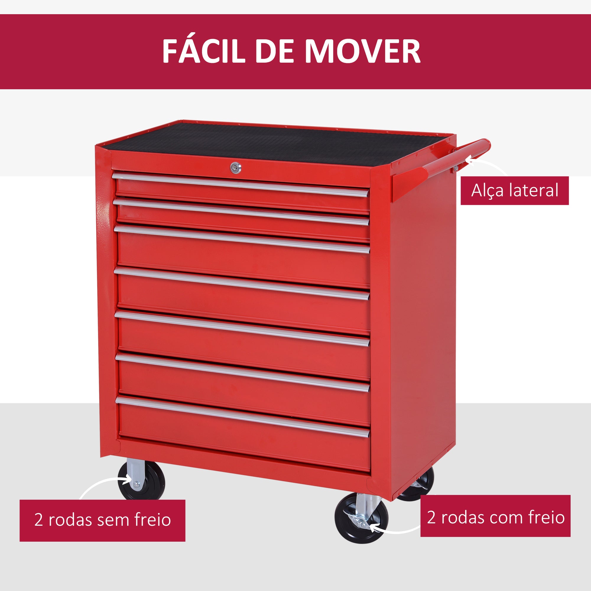 Carrinho de Ferramentas com 7 Gavetas Vermelho 69x33x75 cm