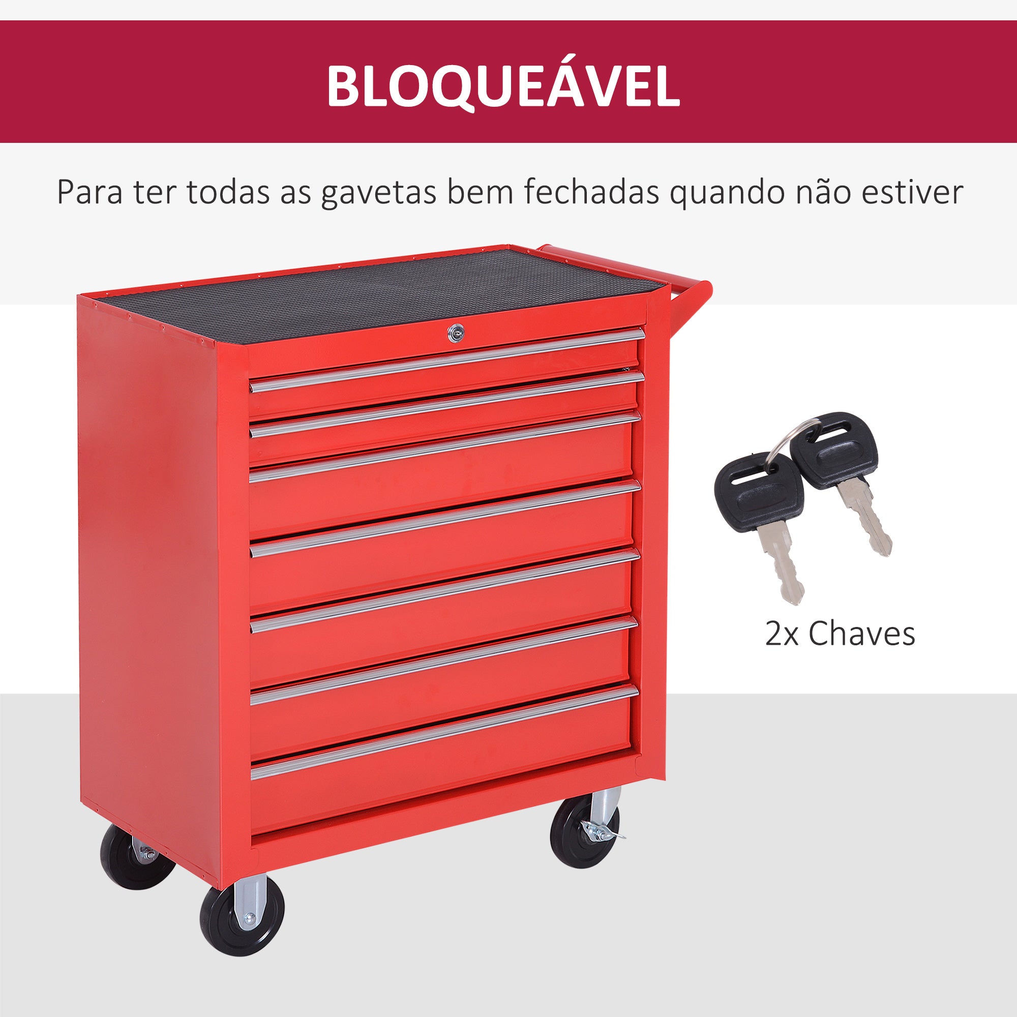 Carrinho de Ferramentas com 7 Gavetas Vermelho 69x33x75 cm