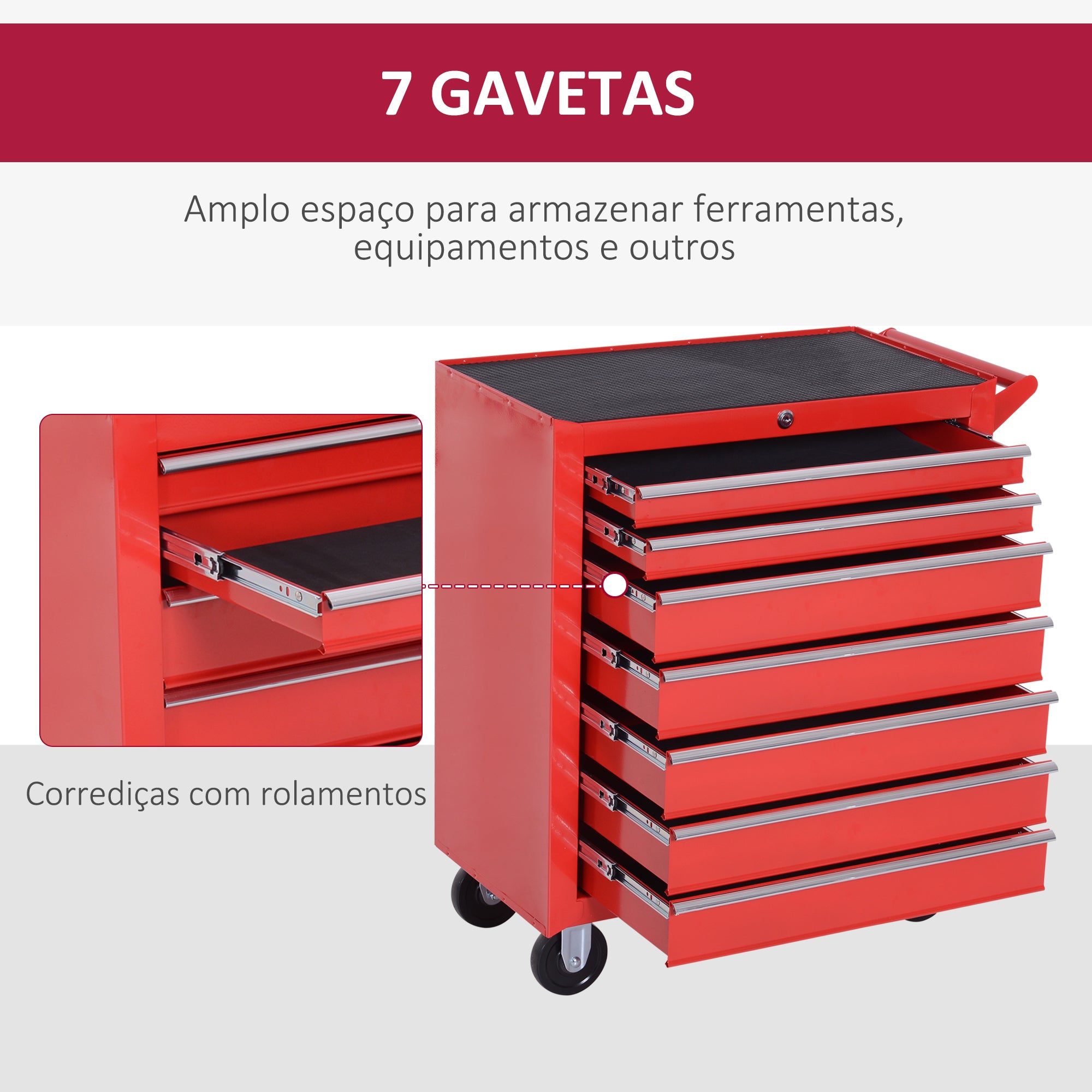 Carrinho de Ferramentas com 7 Gavetas Vermelho 69x33x75 cm