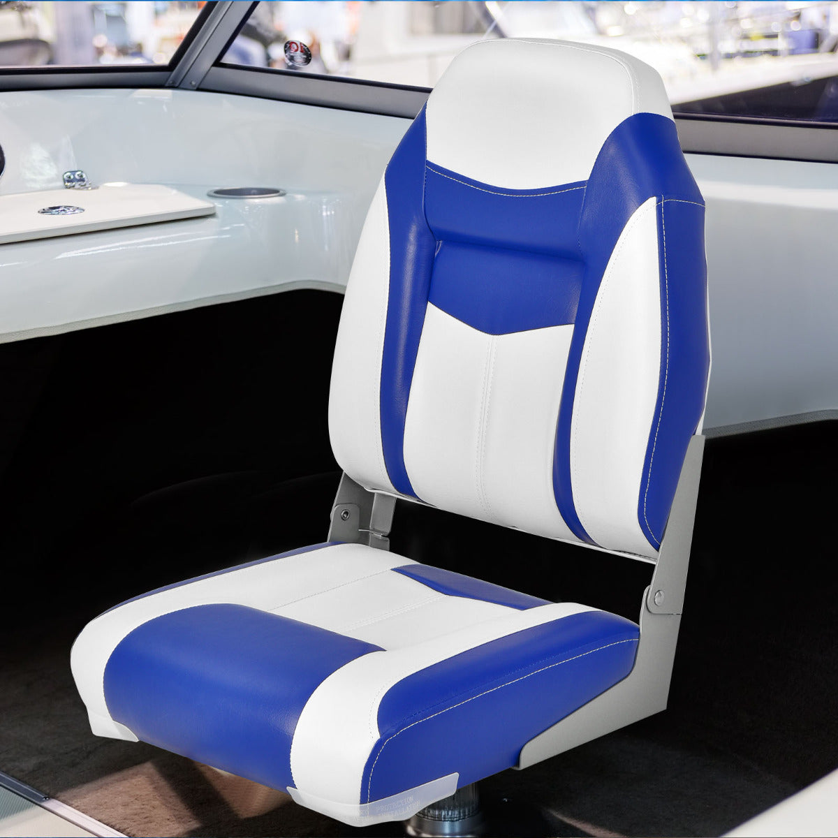 Asiento de Barco Plegable com Respaldo Alto e Almofada Acolchoada Suave, Universal, 44,5 x 51 x 61 cm, Azul