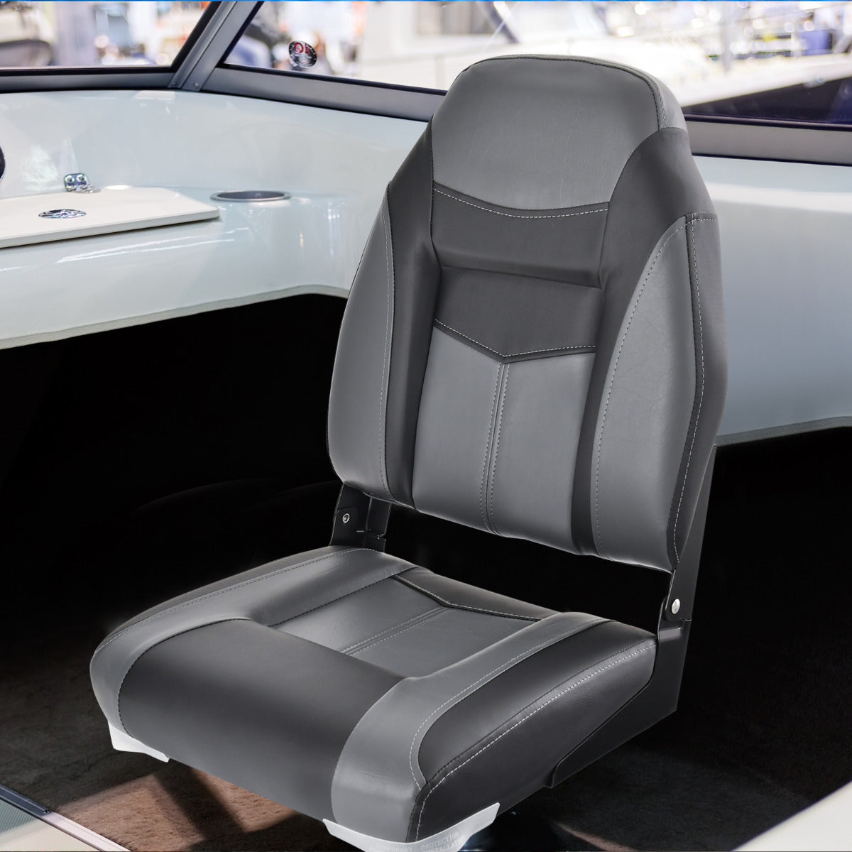 Asiento de Barco Plegable com Encosto Alto e Almofada Acolchoada Macia Assento de Capitão Moldado Universal 44,5 x 51 x 61 cm Preto