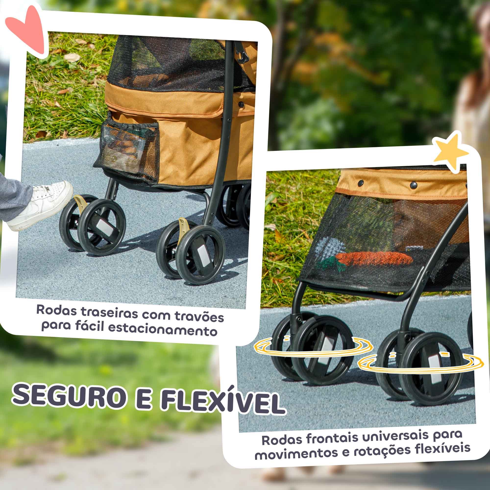Carrinho para Animais de Estimação Dobrável 82x47x97cm Marrom