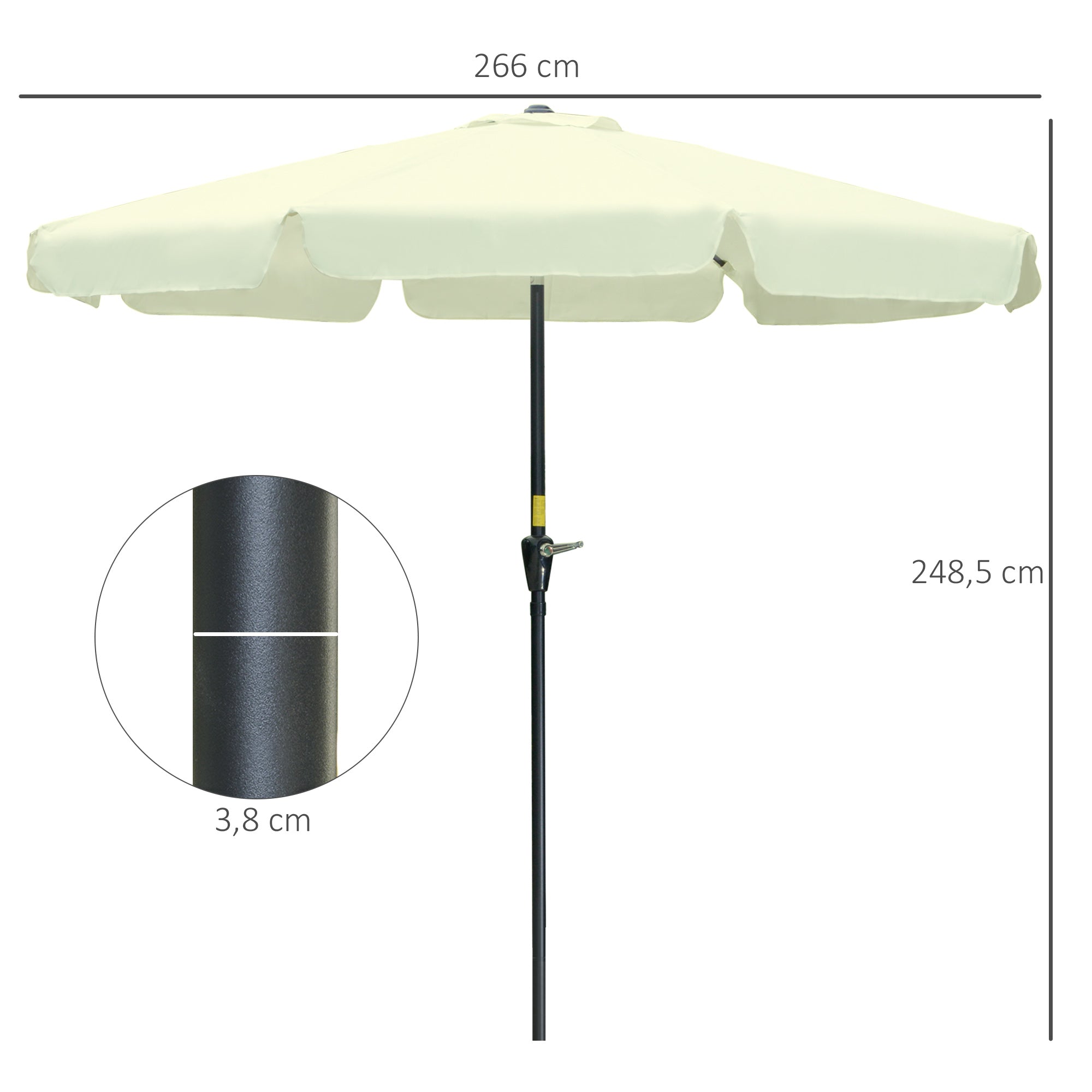 Chapéu de Sol de Jardim – Ø266x250 cm – Bege – Alumínio e Poliéster