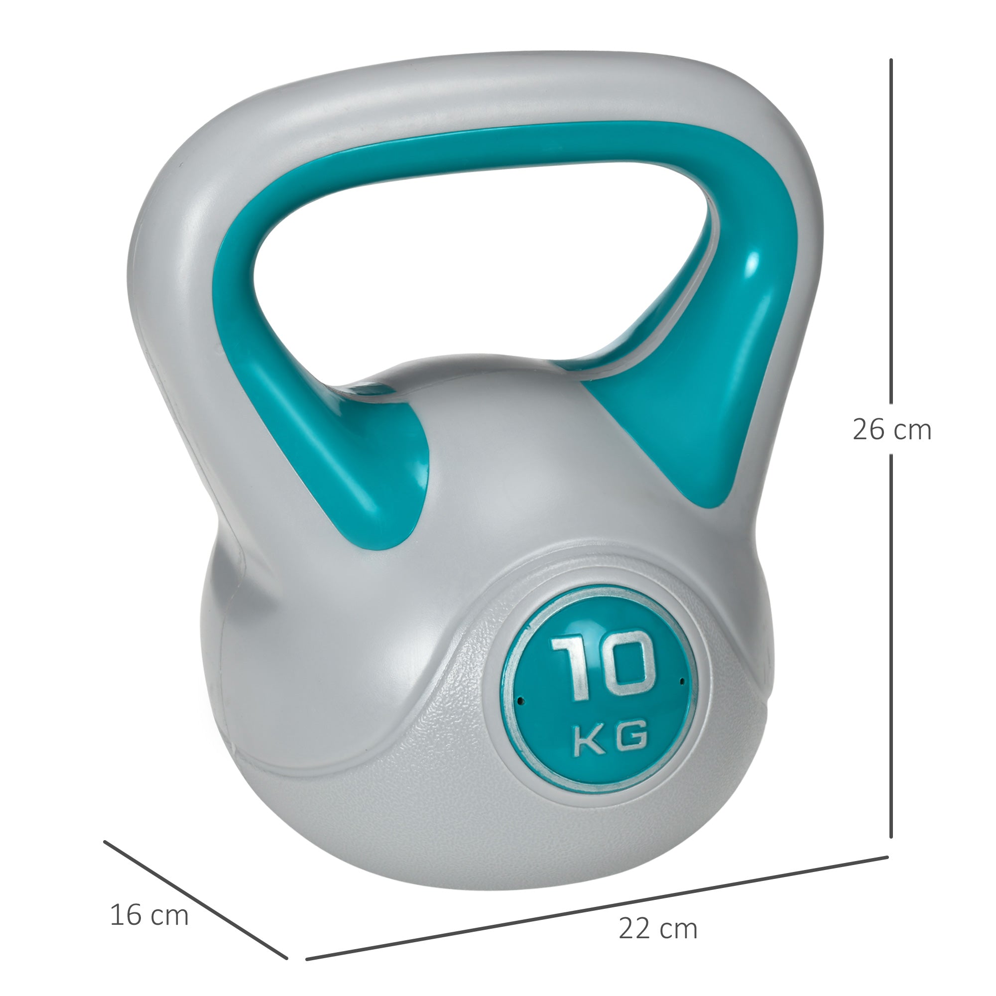 Kettlebell 10kg – 22x16x26cm – Azul e Cinza – Revestimento de PU e Enchimento de Areia