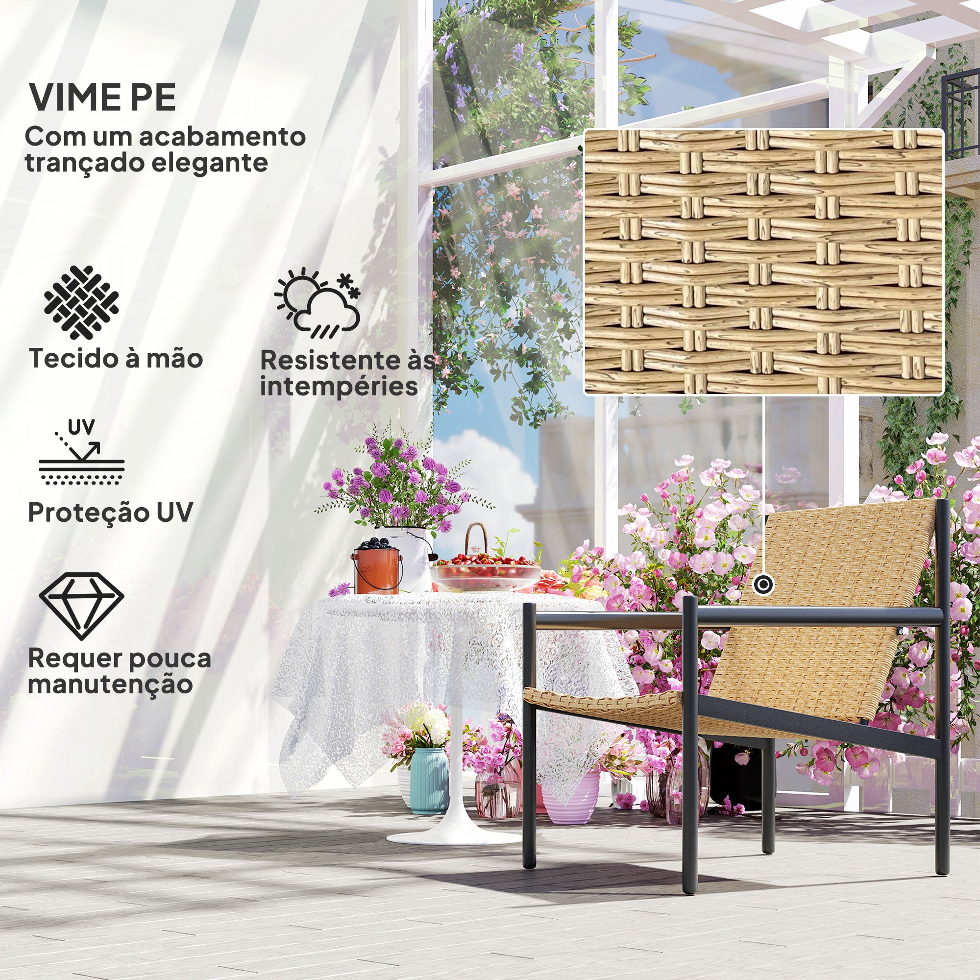 Cadeira de Jardim em Vime Individual - Medidas 61x74x81 cm - Cor Madeira e Preto