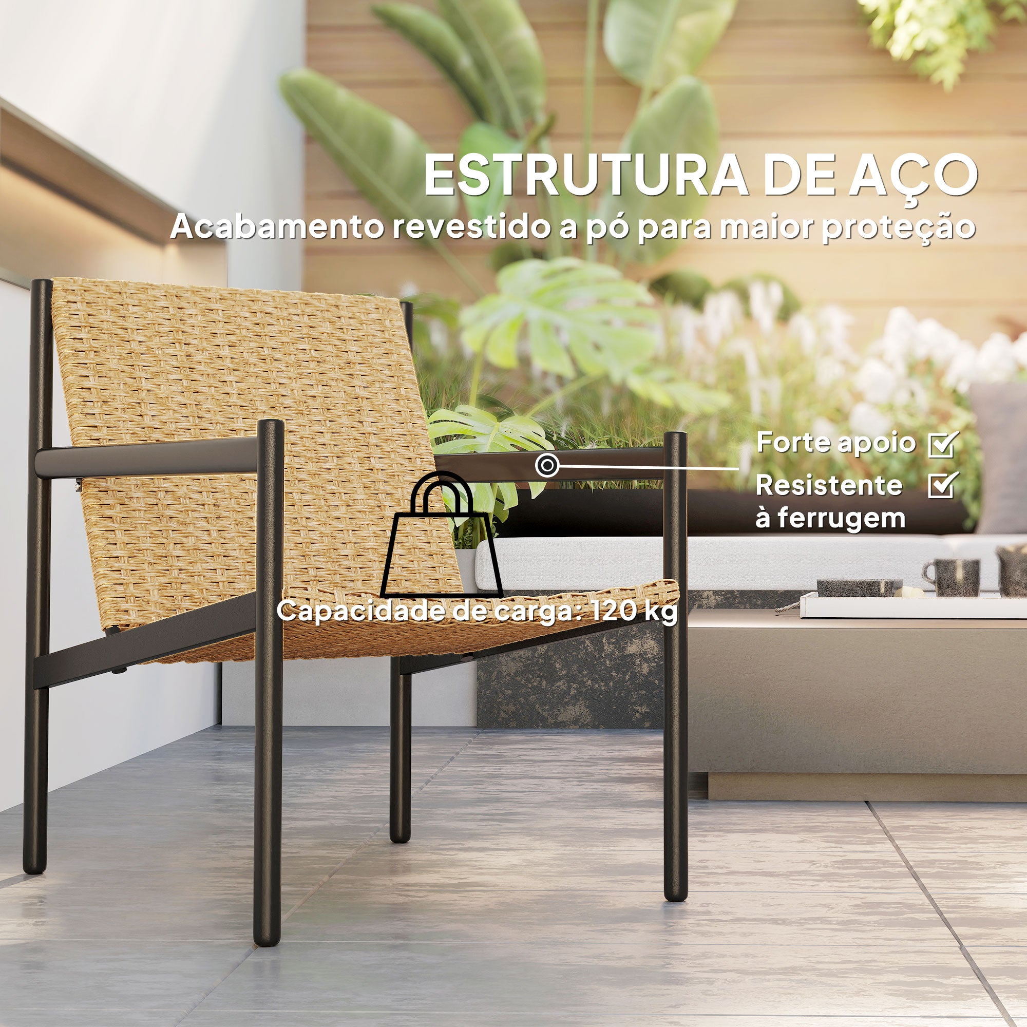 Cadeira de Jardim em Vime Individual - Medidas 61x74x81 cm - Cor Madeira e Preto