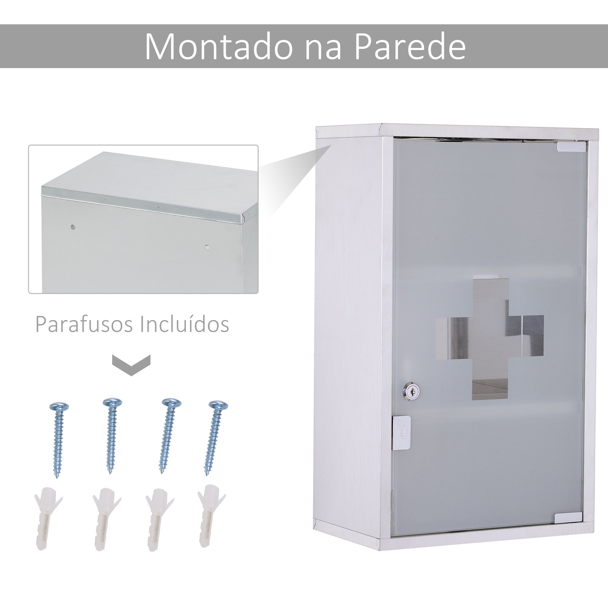 Armário de remédios de aço inoxidável 30x18x50 cm - Plateado