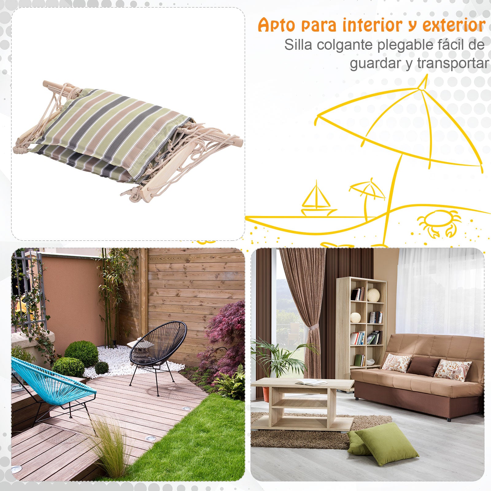 Cadeira Rede Suspensa Multicor 100x106cm - Almofada de Apoio para Cabeça