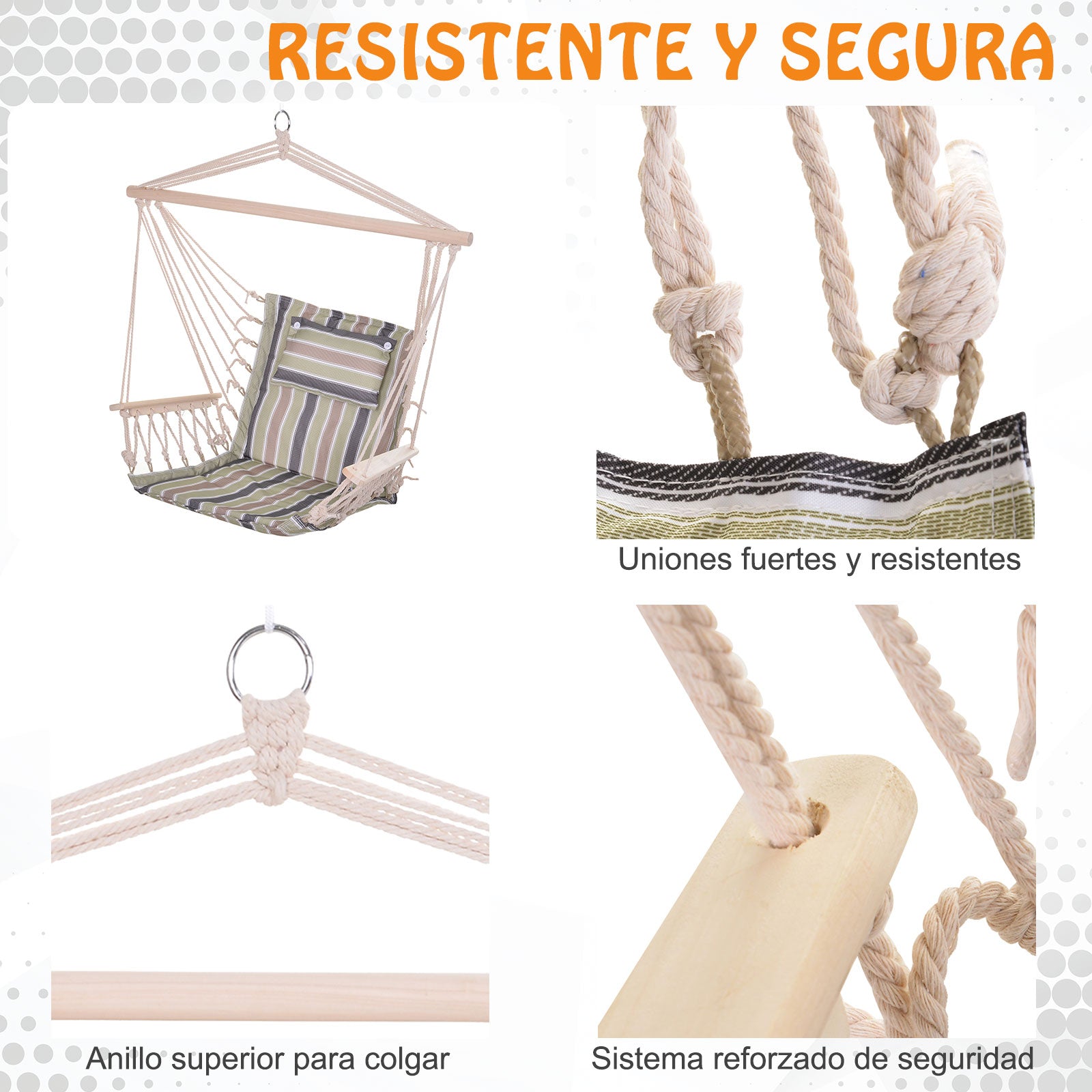 Cadeira Rede Suspensa Multicor 100x106cm - Almofada de Apoio para Cabeça