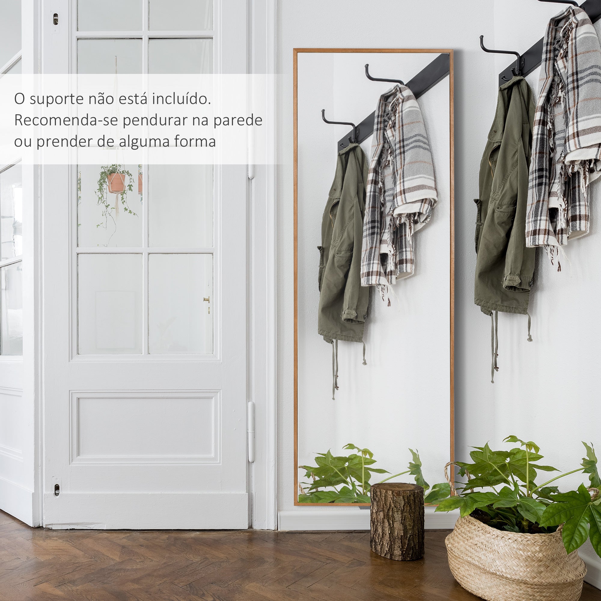 Espelho de Parede – 45x125 cm – Cor de Madeira Natural – Madeira de pinho