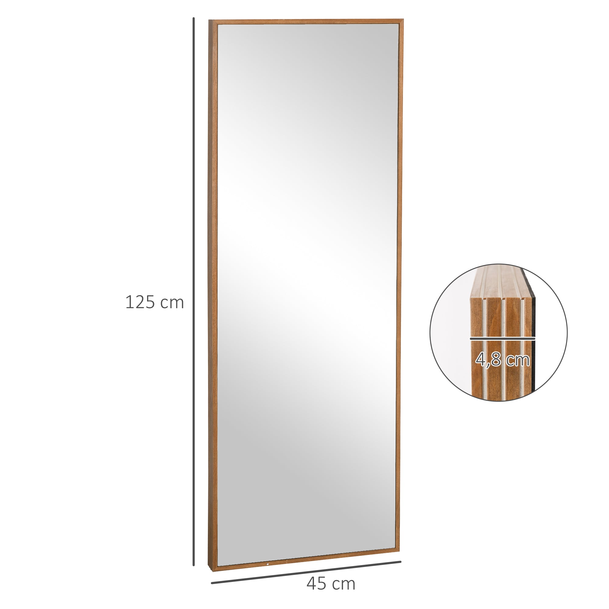 Espelho de Parede – 45x125 cm – Cor de Madeira Natural – Madeira de pinho