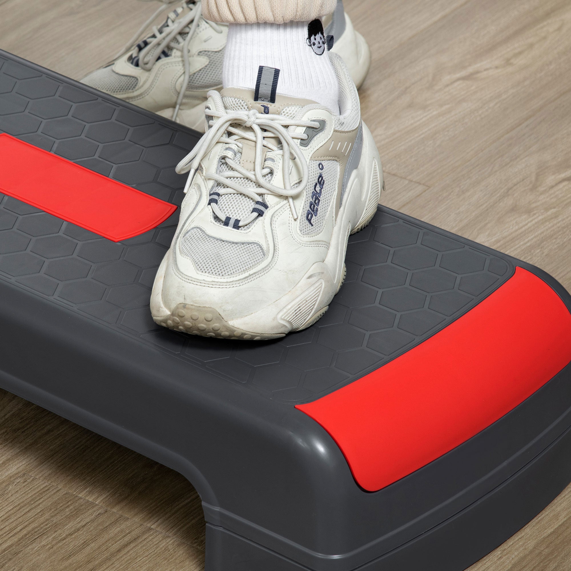 Step Fitness Aeróbico – 78x28x10/15/20cm – Vermelho e Cinza – Polipropileno