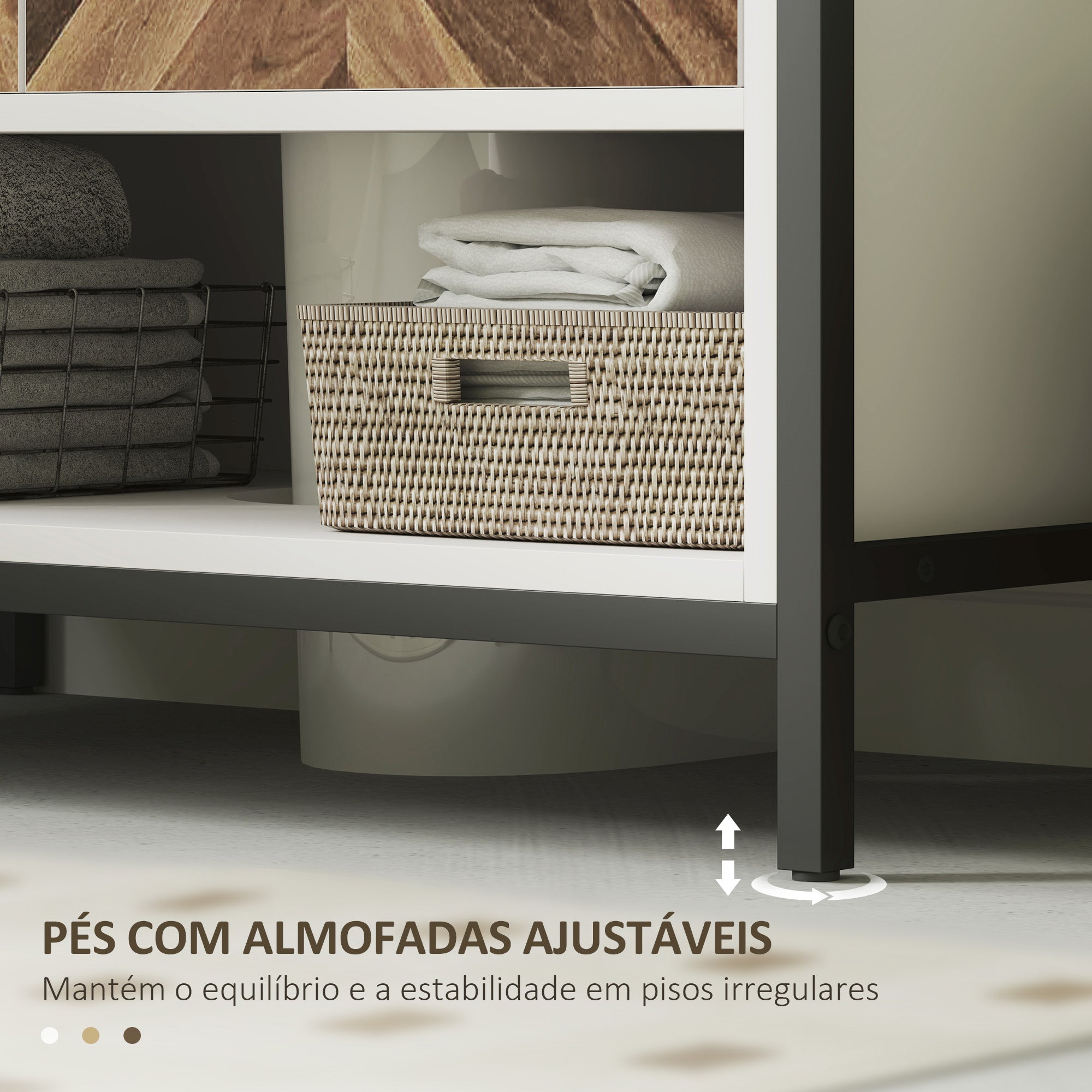 Móvel para Lavatório com 2 Portas e Compartimento Aberto 80x40x60 cm Branco e Madeira