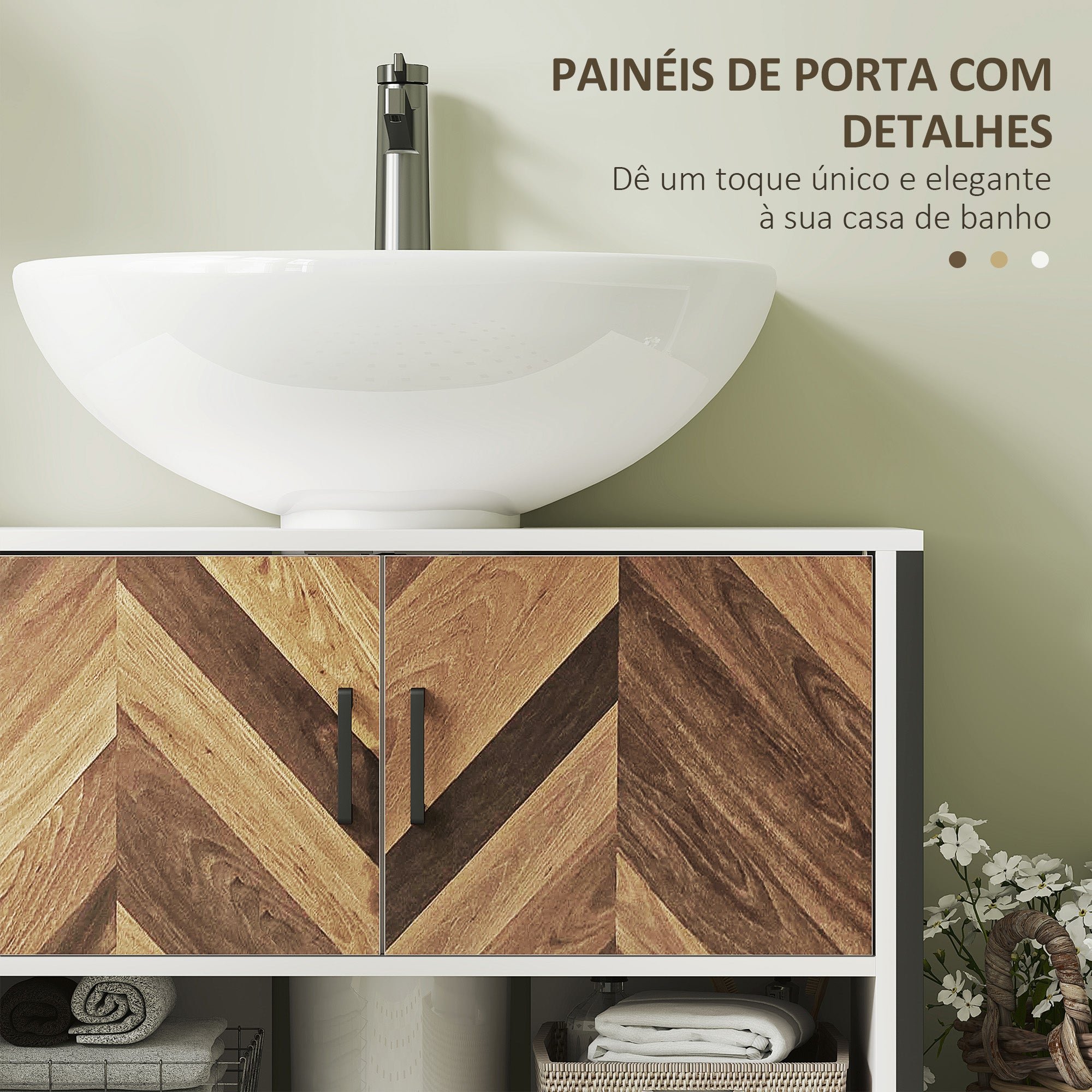 Móvel para Lavatório com 2 Portas e Compartimento Aberto 80x40x60 cm Branco e Madeira