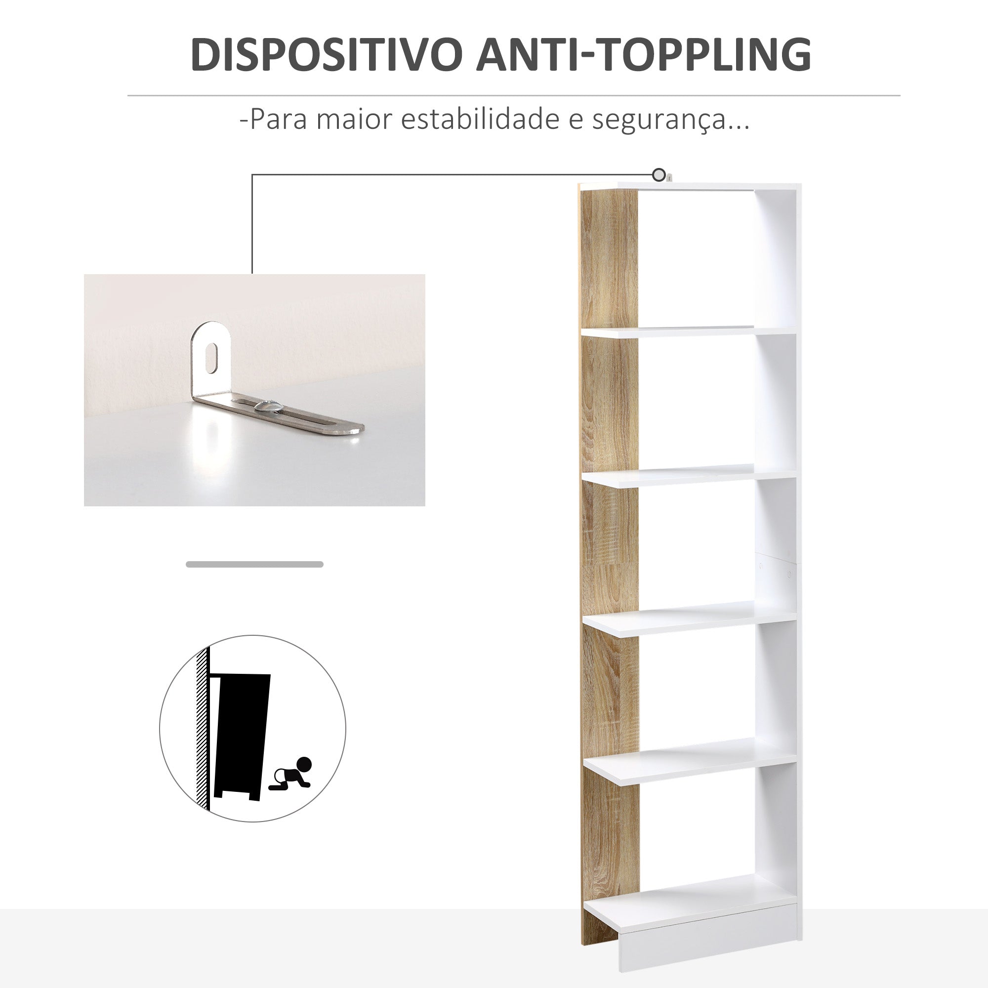 Estante de Armazenamento Multiuso 45x21x170 cm - Cor de Carvalho e Branco