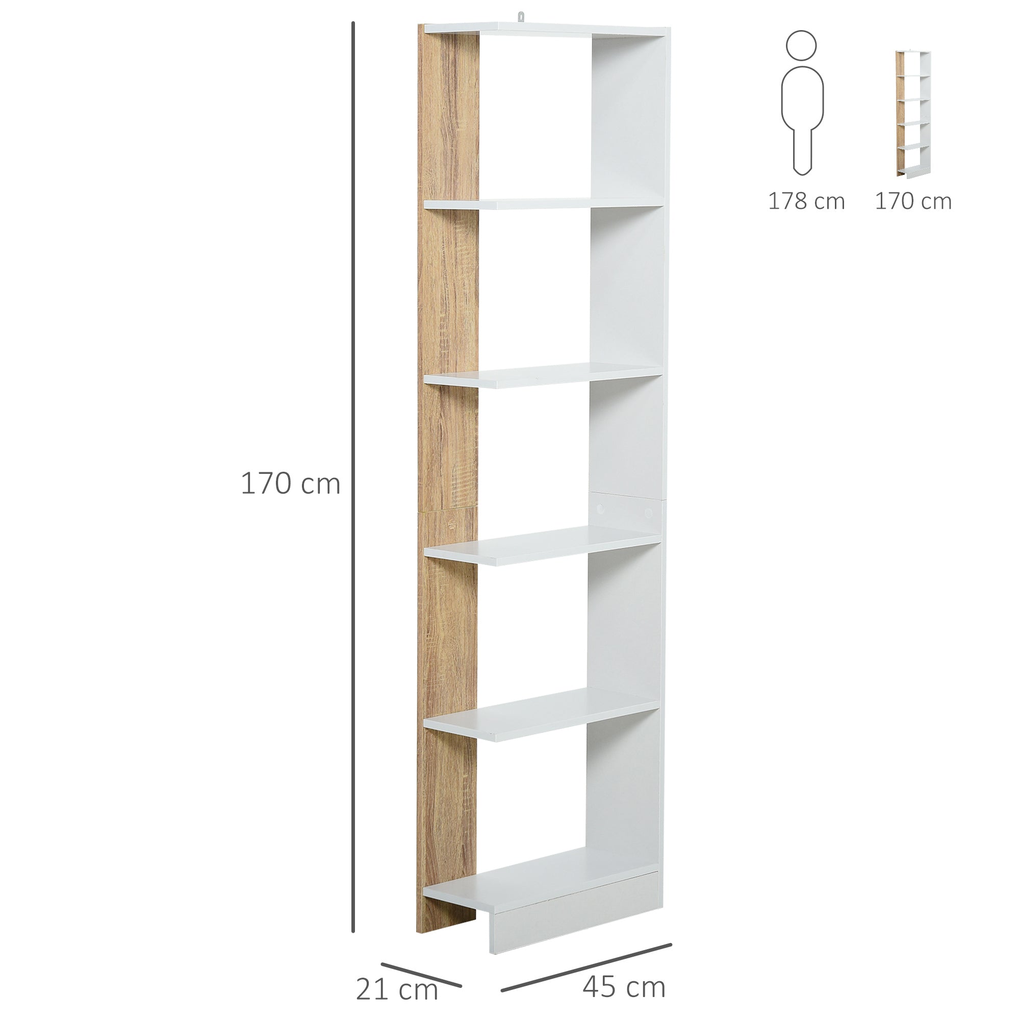 Estante de Armazenamento Multiuso 45x21x170 cm - Cor de Carvalho e Branco
