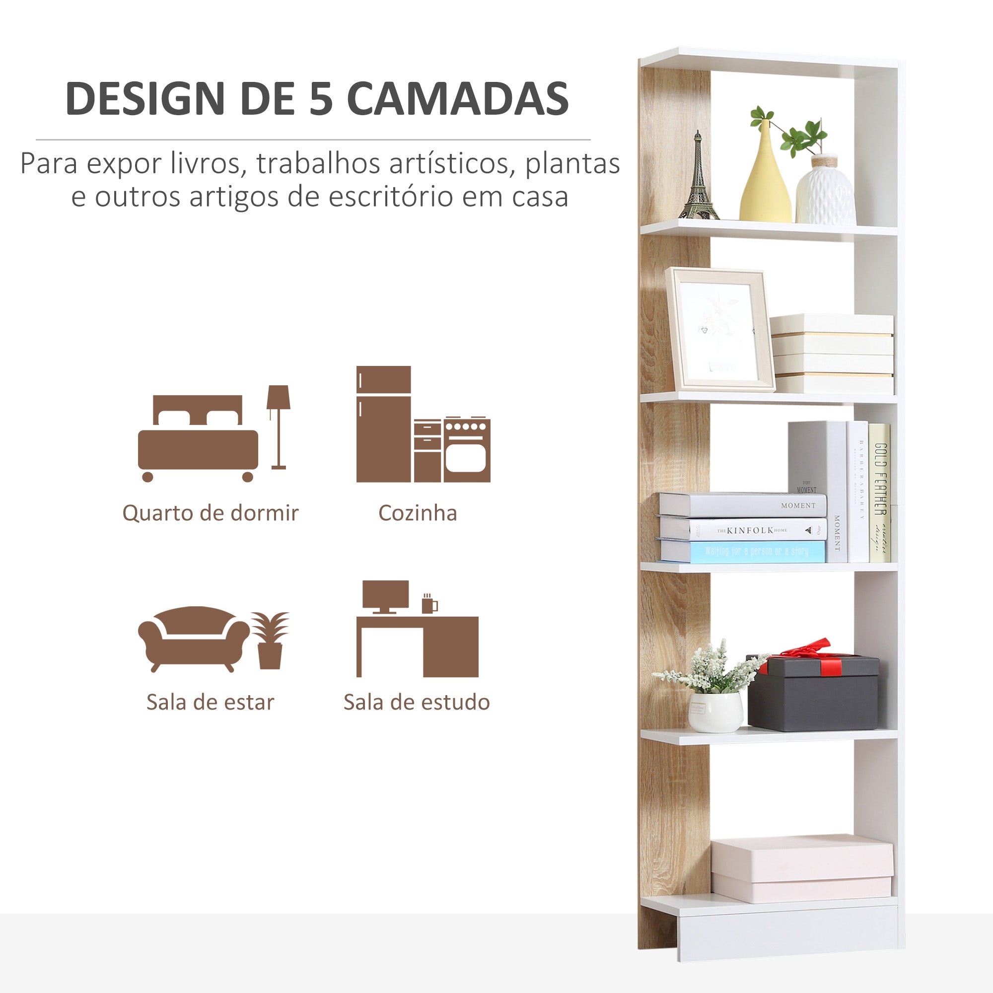 Estante de Armazenamento Multiuso 45x21x170 cm - Cor de Carvalho e Branco
