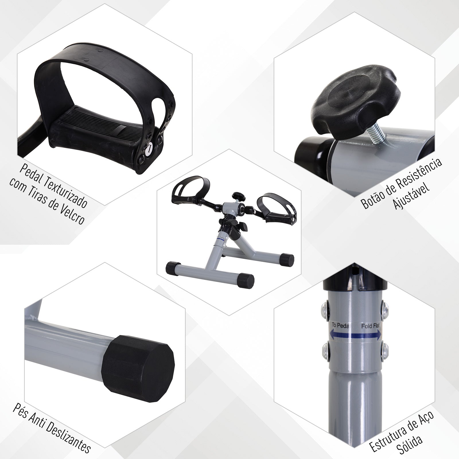 Mini bicicleta ergométrica dobrável 33x34x32 cm - Cinza